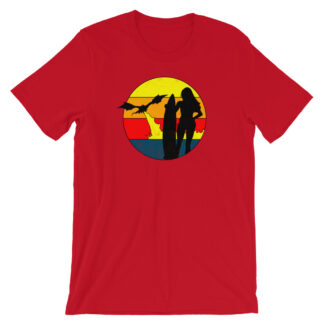 Retro Dragon vs. Surfer Girl T-Shirt by Turbo Volcano