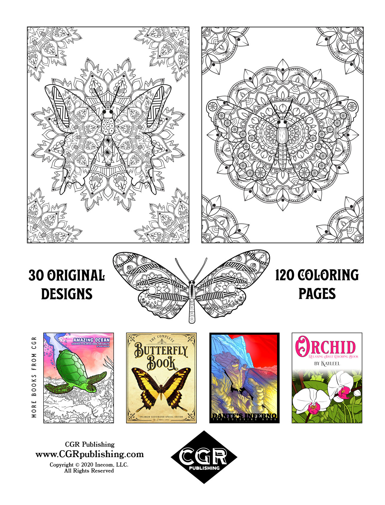Relaxing Butterflies: Deluxe Butterfly Mandala Coloring Book Back Cover