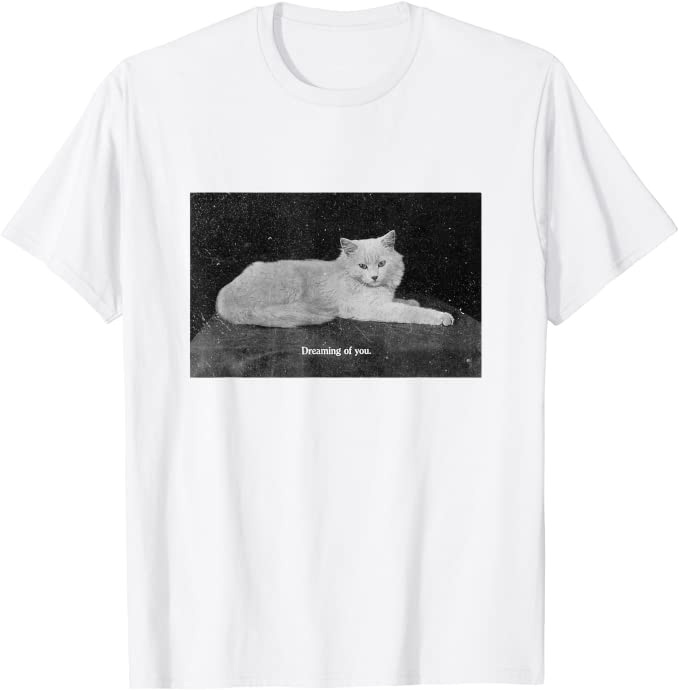 Vintage Cat Photograph “Dreaming of You” Retro T-Shirt - Image 2