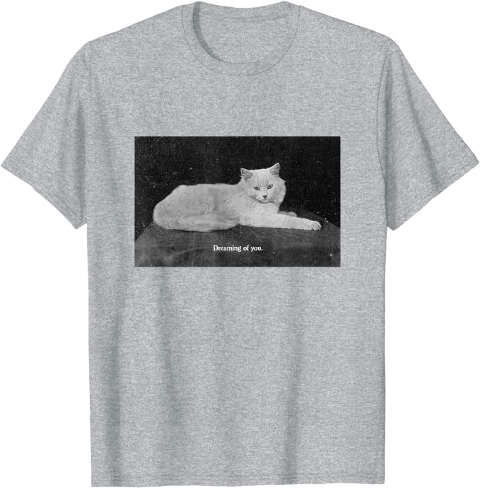 Vintage Cat Photograph “Dreaming of You” Retro T-Shirt Athletic Grey