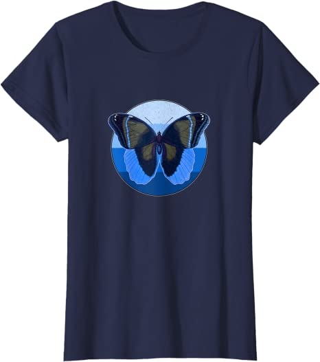 Retro Butterfly 1980s Blue Ocean Design T-Shirt Navy
