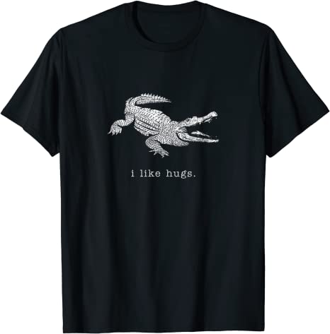 Retro "I Like Hugs" Alligator Vintage Animal Design T-Shirt Black
