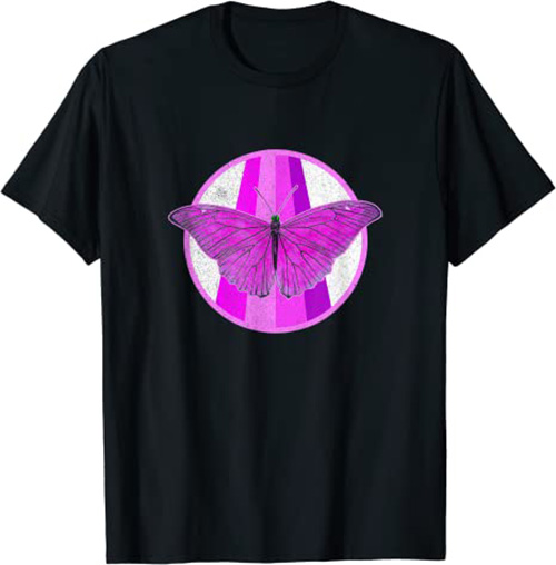 Retro Butterfly 1980s Pink & Purple Vintage Design T-Shirt Black