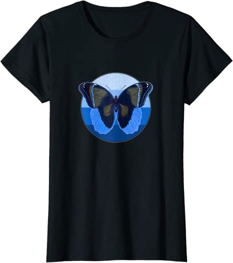 Retro Butterfly 1980s Blue Ocean Design T-Shirt Black