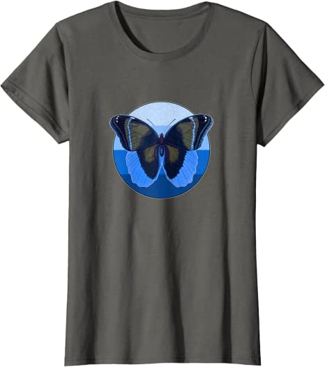 Retro Butterfly 1980s Blue Ocean Design T-Shirt Asphalt