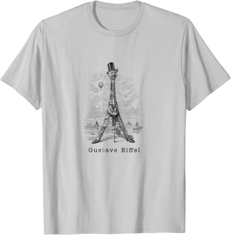Retro Gustave Eiffel Caricature “Eiffel Tower” Vintage T-Shirt Silver