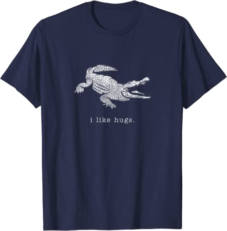Retro "I Like Hugs" Alligator Vintage Animal Design T-Shirt Navy
