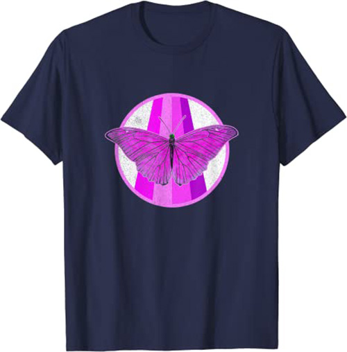 Retro Butterfly 1980s Pink & Purple Vintage Design T-Shirt Navy