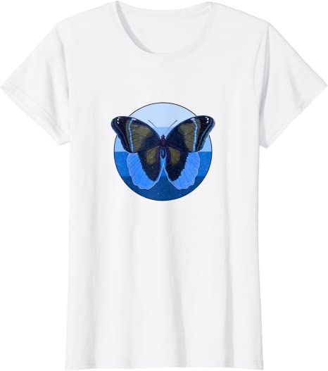 Retro Butterfly 1980s Blue Ocean Design T-Shirt White
