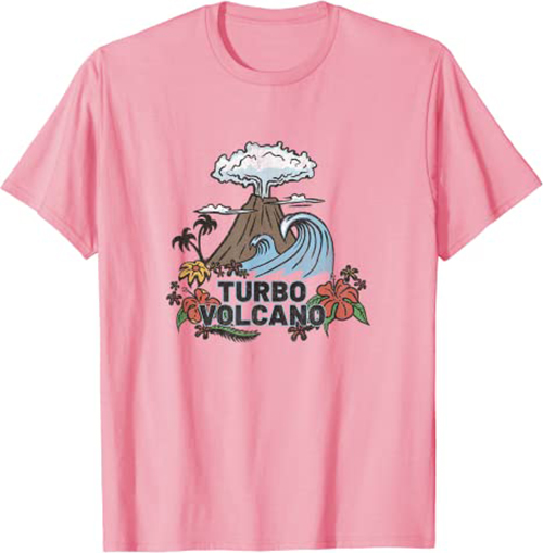 Turbo Volcano “Retro Tropical Explosion” Island Design T-Shirt Pink