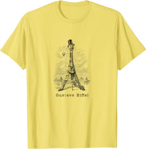 Retro Gustave Eiffel Caricature “Eiffel Tower” Vintage T-Shirt Yellow
