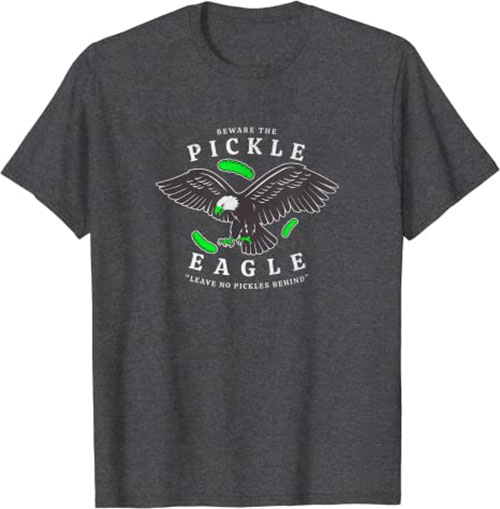 Retro Pickle Eagle “Leave No Pickles Behind” Funny T-Shirt Dark Heather