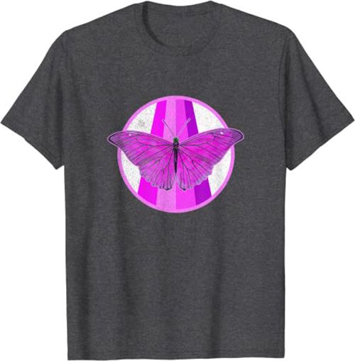 Retro Butterfly 1980s Pink & Purple Vintage Design T-Shirt Light Dark Heather