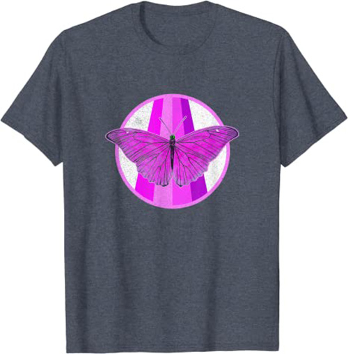 Retro Butterfly 1980s Pink & Purple Vintage Design T-Shirt Heather Blue