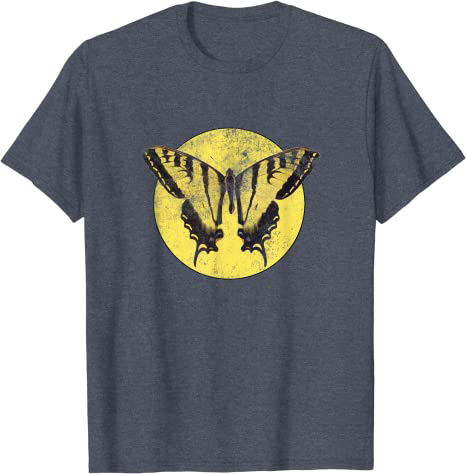 Beautiful Vintage Butterfly "Retro Design" 80s Beach Style T-Shirt Heather Blue