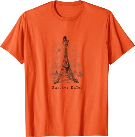 Retro Gustave Eiffel Caricature “Eiffel Tower” Vintage T-Shirt Orange