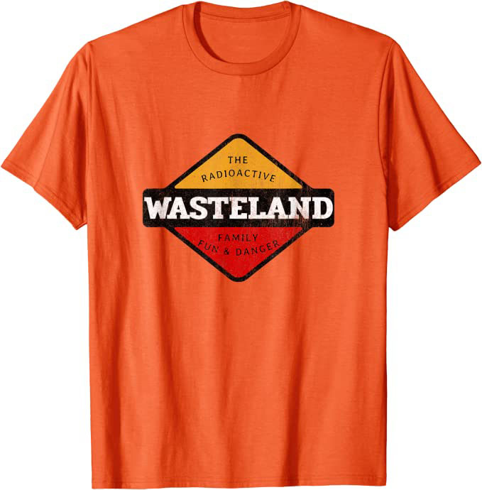 Retro Radioactive Wasteland “Family Fun & Danger” Sci-Fi T-Shirt Orange