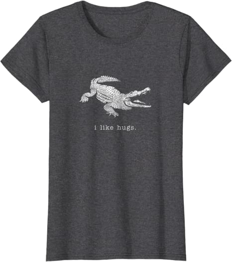 Retro "I Like Hugs" Alligator Vintage Animal Design T-Shirt Dark Heather