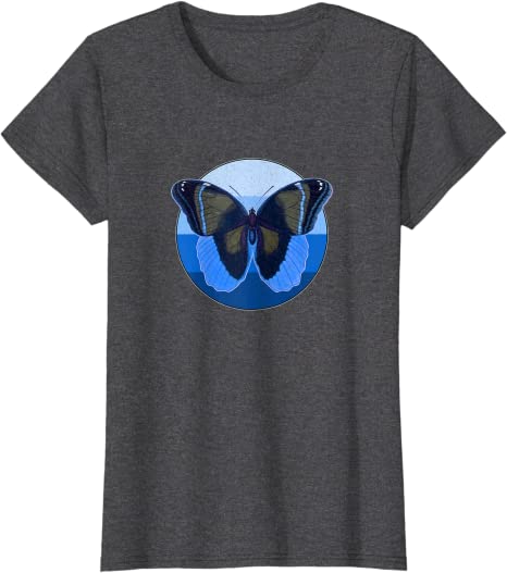 Retro Butterfly 1980s Blue Ocean Design T-Shirt Light Dark Heather
