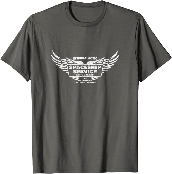 Spaceship Repair “We Fix Anything That Shoots Lasers” T-Shirt Asphalt