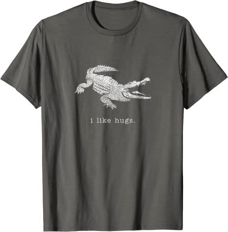 Retro "I Like Hugs" Alligator Vintage Animal Design T-Shirt Asphalt