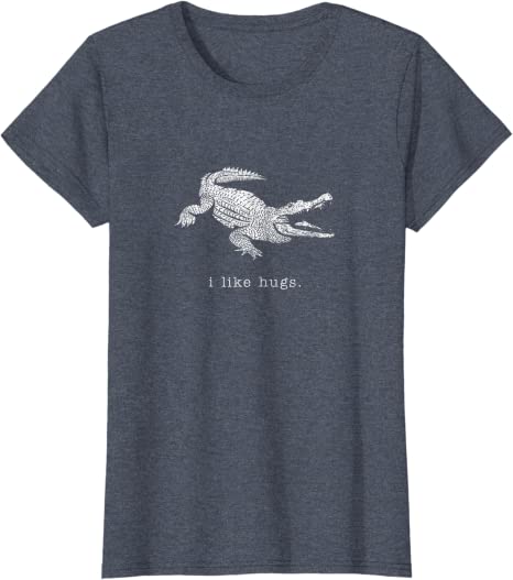 Retro "I Like Hugs" Alligator Vintage Animal Design T-Shirt Heather Blue