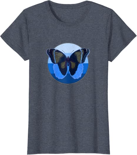 Retro Butterfly 1980s Blue Ocean Design T-Shirt Light Heather Blue