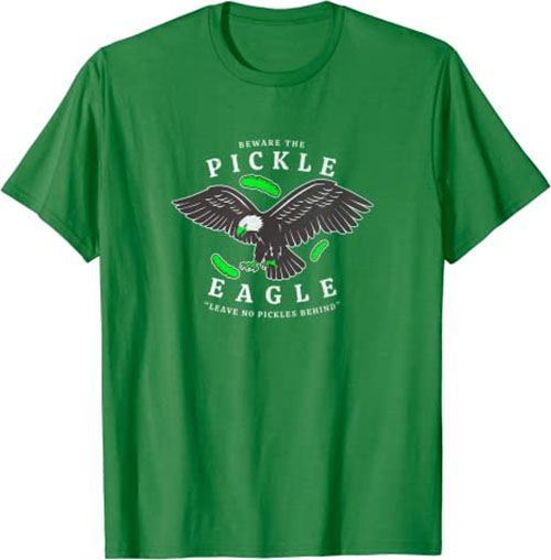 Retro Pickle Eagle “Leave No Pickles Behind” Funny T-Shirt Green