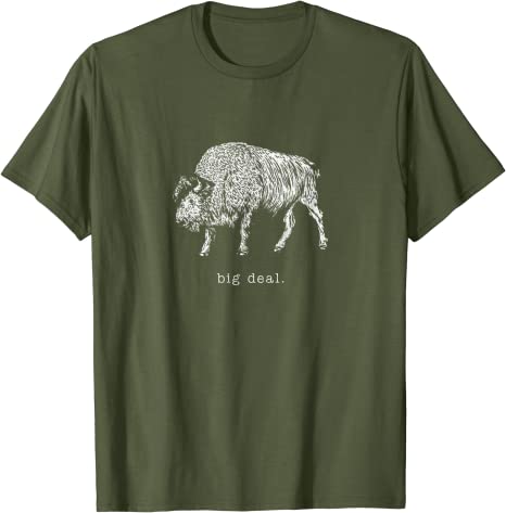 Retro "Big Deal" Bison Vintage Animal Design T-Shirt Olive