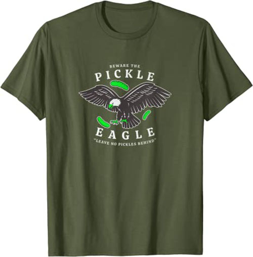 Retro Pickle Eagle “Leave No Pickles Behind” Funny T-Shirt Olive