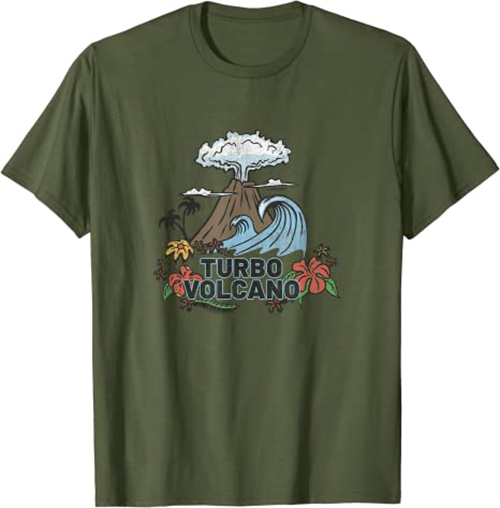Turbo Volcano “Retro Tropical Explosion” Island Design T-Shirt Olive
