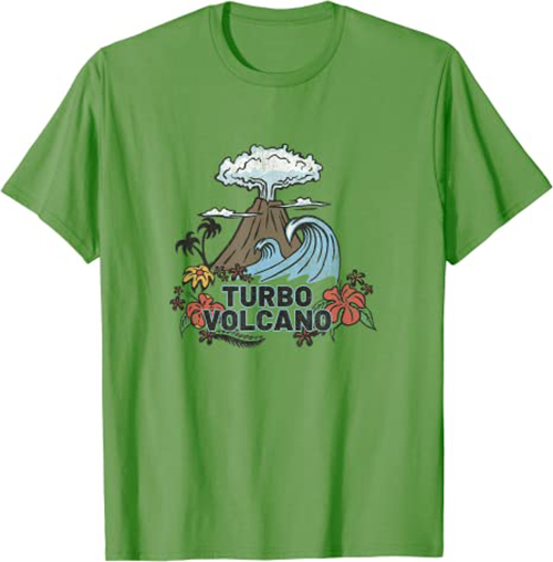 Turbo Volcano “Retro Tropical Explosion” Island Design T-Shirt Green