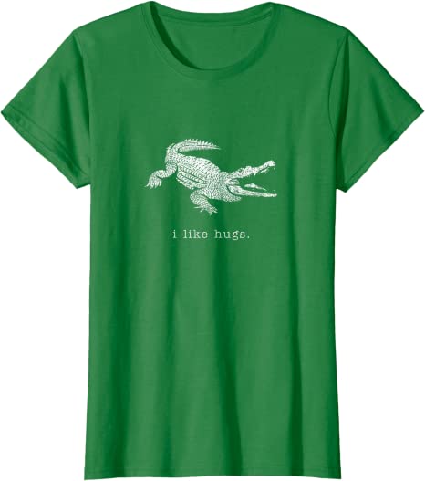 Retro "I Like Hugs" Alligator Vintage Animal Design T-Shirt Green