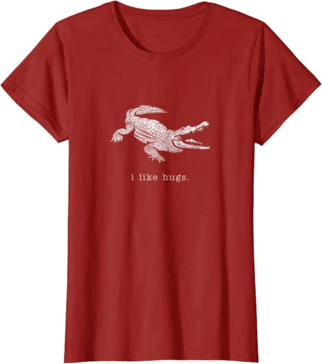 Retro "I Like Hugs" Alligator Vintage Animal Design T-Shirt Cranberry