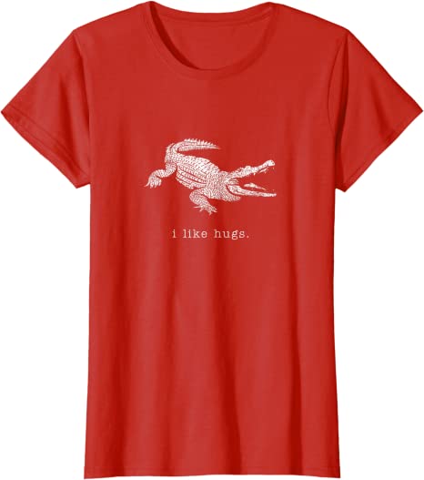 Retro "I Like Hugs" Alligator Vintage Animal Design T-Shirt Red
