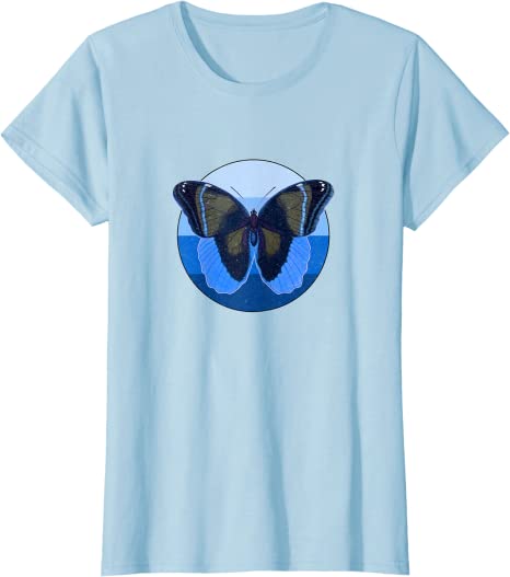 Retro Butterfly 1980s Blue Ocean Design T-Shirt Light Blue