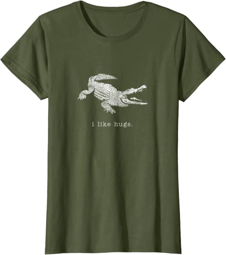 Retro "I Like Hugs" Alligator Vintage Animal Design T-Shirt Olive