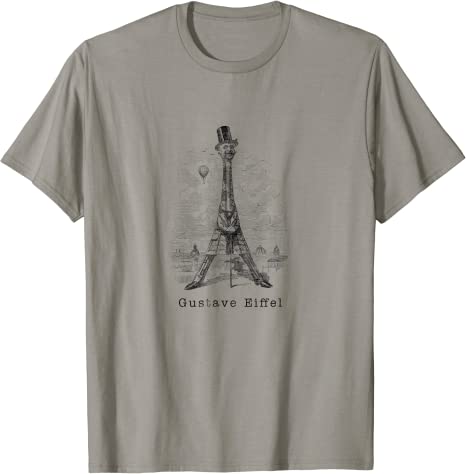 Retro Gustave Eiffel Caricature “Eiffel Tower” Vintage T-Shirt Slate