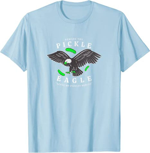 Retro Pickle Eagle “Leave No Pickles Behind” Funny T-Shirt Light Blue