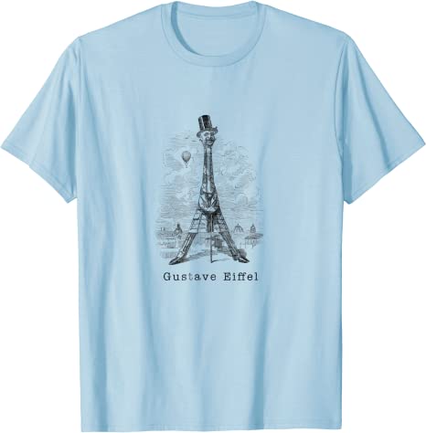Retro Gustave Eiffel Caricature “Eiffel Tower” Vintage T-Shirt Light Blue