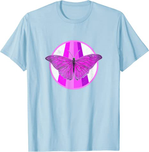 Retro Butterfly 1980s Pink & Purple Vintage Design T-Shirt Light Blue