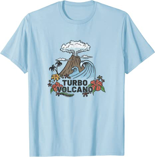 Turbo Volcano “Retro Tropical Explosion” Island Design T-Shirt Light Blue