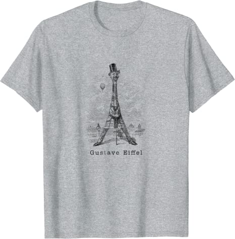 Retro Gustave Eiffel Caricature “Eiffel Tower” Vintage T-Shirt Athletic Grey