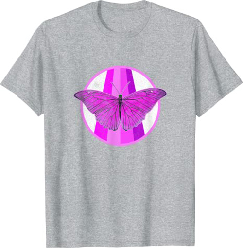 Retro Butterfly 1980s Pink & Purple Vintage Design T-Shirt Light Athletic Grey