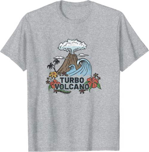 Turbo Volcano “Retro Tropical Explosion” Island Design T-Shirt Athletic Grey