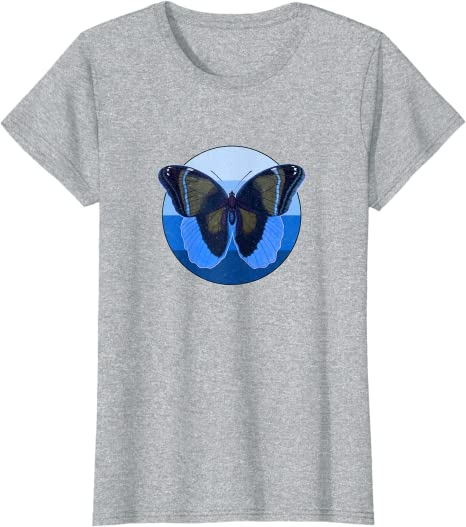 Retro Butterfly 1980s Blue Ocean Design T-Shirt Light Athletic Grey