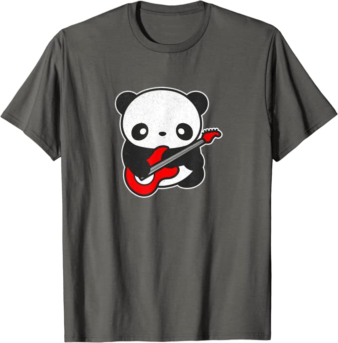 Kawaii Panda Playing Electric Guitar by Turbo Volcano T-Shirt Asphalt