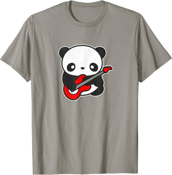 Kawaii Panda Playing Electric Guitar by Turbo Volcano T-Shirt Slate