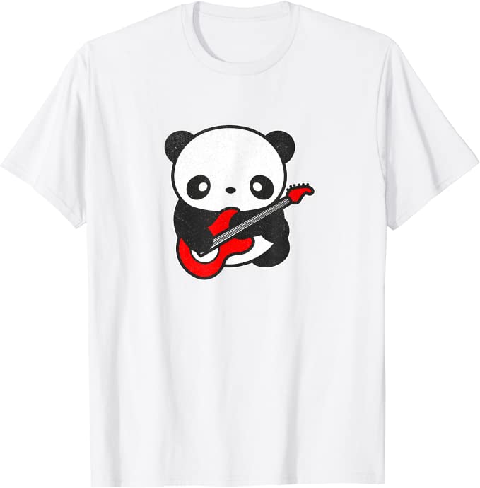 Kawaii Panda Playing Electric Guitar by Turbo Volcano T-Shirt White