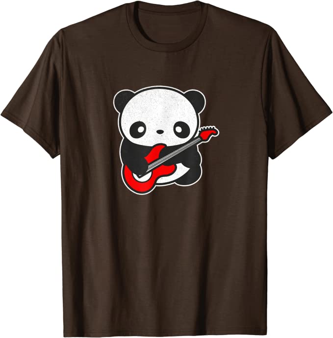 Kawaii Panda Playing Electric Guitar by Turbo Volcano T-Shirt Brown